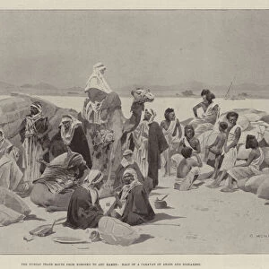 The Nubian Trade Route from Korosko to Abu Hamed, Halt of a Caravan of Arabs and Bishareen (engraving)