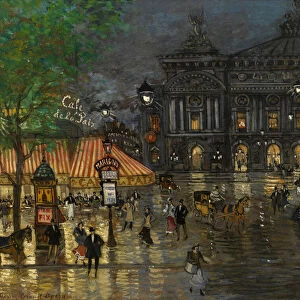 Place de l Opera, Paris - Peinture de Konstantin Alexeyevich Korovin (Constantin Korovine) (1861-1939), huile sur carton (45x54, 5 cm), post impressionnisme, debut 20eme siecle - Private Collection