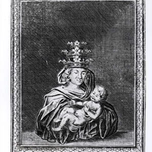 Pope Joan (Johanna) with her child (engraving)