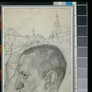 Portrait d Aleksandr Fedorovitch Kerenski (Kerensky) (1881-1970) - Oeuvre de Boris Dmitryevich Grigoriev (1886-1939), crayon sur papier (44, 3x27 cm), 1924 - (Portrait of Alexander Kerensky, Pencil on Paper by Boris Dmitryevich Grigoriev)