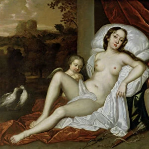 Portrait of Nell Gwynne (1650-87) as Venus, with her son, Charles Beauclerk (1670-1726), as Cupid (oil on canvas)