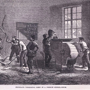 Prussians threshing corn in a French school room, Cassells History of the War between