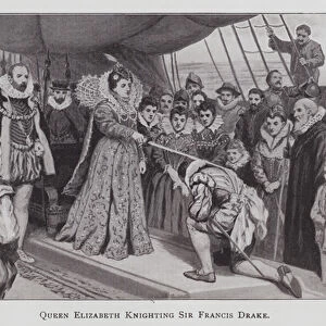 Queen Elizabeth Knighting Sir Francis Drake (litho)