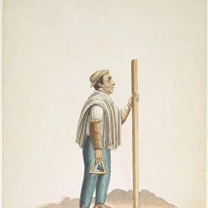 Quito standing with wooden pole, 1865 (watercolour)