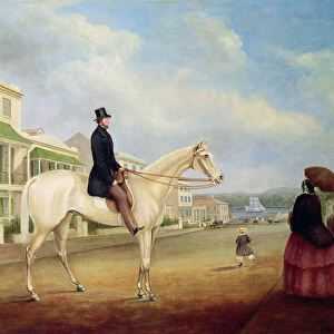Rider on a white horse, probably in Macquarie Street North, c. 1850