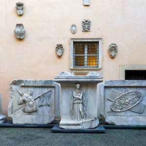 Roman Trophy displayed inside the Musei Capitolini courtyard