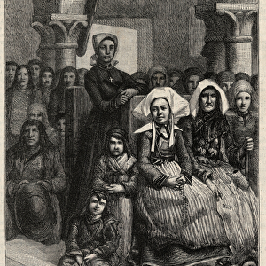 A sermon in a church in Brittany, drawing by M. U. Loot. Engraving in "L