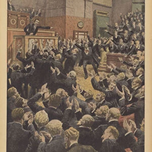 A stormy session in the French Chamber of Deputies (colour litho)
