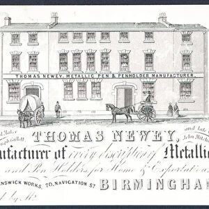 Thomas Newey, manufacturer of metallic pens, trade card (engraving)