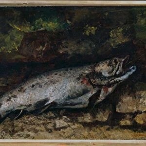 The trout still life of fish. Painting by Gustave Courbet (1819-1877), 1873 Sun. 0. 65 x 0