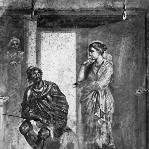 Ulysses and Penelope, from the Macellum, Pompeii, 1st BC-1st AD century (fresco) (b / w photo)