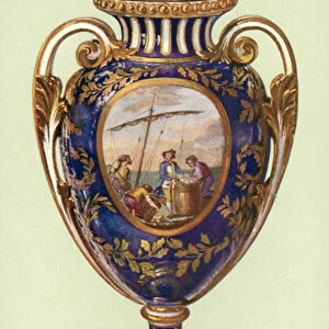 Vase, Sevres, bleu de roi, given by Gustavus III to Catherine II (colour litho)