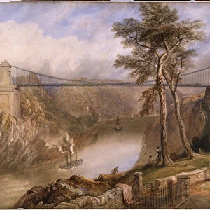 View of the Avon Gorge with the approved design for the Clifton Suspension Bridge