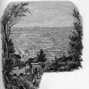 View of the city of Milan (Milano), Italy. Engraving of 1859 in "