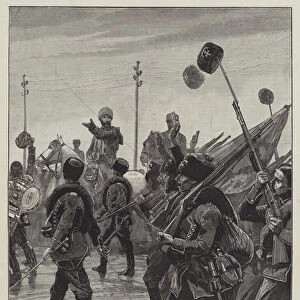 The War in the East, Bulgarian Troops crossing the Servian Frontier (engraving)