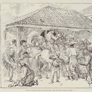 The War between Servia and Bulgaria, the Provision Stores at Pirot (engraving)