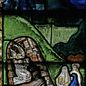 Window s3 depicting a Resurrection scene: the Holy Women at the Tomb (stained glass)