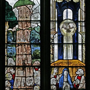 Window s5 depicting the Ascension and Pentecost (stained glass)