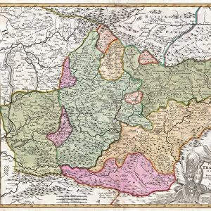 1720, Homann Map of Transylvania, Romania, topography, cartography, geography, land