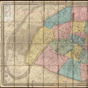 1860, Andriveau Goujon Folding Wall Map of Paris, France, topography, cartography