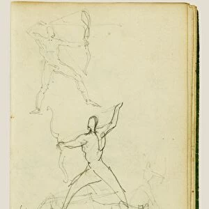 Three studies of a nude man with bow and arrow, standing cavalie