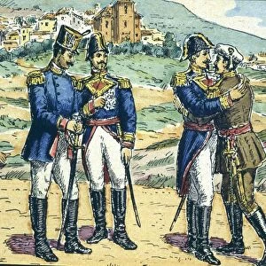 First Carlist War. Embrace of Vergara among generals Espartero and Maroto, with