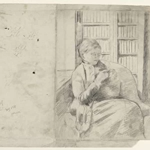 Knitting in the Library (recto), c. 1881. Creator: Mary Cassatt (American, 1844-1926)