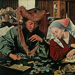 The money changer and his wife, oil painting by Marinus Reymerswaele