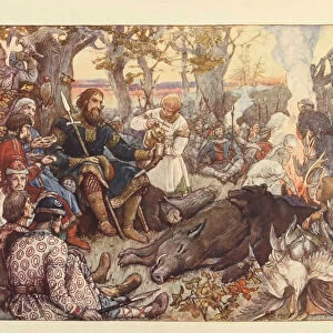 Rest of Grand Prince Vladimir II Monomakh on the Hunt. (The Imperial Hunt in Russia by N. Kutepov), Artist: Vasnetsov, Viktor Mikhaylovich (1848-1926)