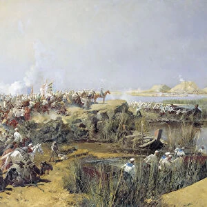 Russian troops crossing the Amu Darya River, 1873 (1889). Artist: Nikolai Karasin