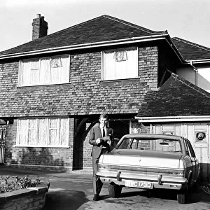 Bobby Moore outside his home in Chigwell, Essex, with his Ford Zodiac (Mk4) car