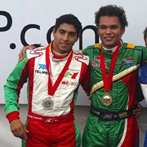A1GP: Salvador Duran A1 Team Mexico, Adrian Zaugg A1 Team South Africa and Nicolas Lapierre A1 Team France on the sprint race podium"