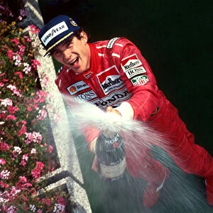 Formula One World Championship: Ayrton Senna McLaren celebrates his fifth and final success at the legendary Spa circuit