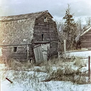 Dilapidated Barn on a Farmstead in the Countryside on the Canadian Prairies; Manitoba, Canada
