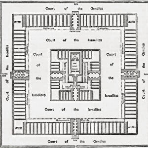Ground plan of the Temple of Solomon, ancient Jerusalem. From Cassells Universal History, published 1888