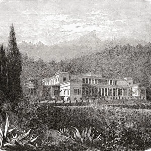Imaginary reconstruction of the villa of Pliny the Younger, Lake Como, Italy. Gaius Plinius Caecilius Secundus, born Gaius Caecilius or Gaius Caecilius Cilo, aka Pliny the Younger. Lawyer, author, and magistrate of Ancient Rome. From Cassells Illustrated Universal History, published 1883