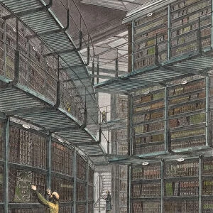 Library at the British Museum, London, England. After a print from the 1860s from a work by C. Dammann