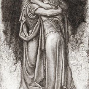 Tristan and Isolde. Characters from Richard Wagners opera Tristan und Isolde. After an etching by Spanish artist Rogelio de Egusquiza y Barrena, 1845 - 1915