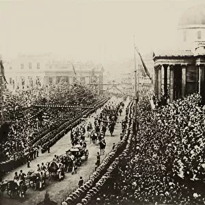 Victorian Stereoview card from circa 1900 for viewing thought a stereoscope. Queen Victorias Diamond Jubilee Procession 1897