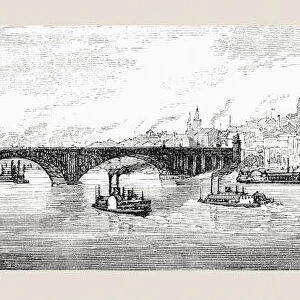 View of St. Louis with the lowest bridge on the Mississippi, United States of America. From Longmans New Geographical Readers, published 1892