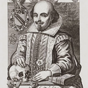 William Shakespeare, 1564 - 1616. English playwright and poet. After an 1876 work by Charles William Sherborn, 1831-1912. His image is based on the effigy of Shakespeare in Stratford -upon-Avons Holy Trinity Church