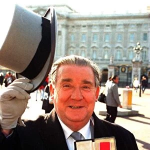 Bryan Mosley Actor who plays Alf Roberts of Coronation Street outside Buckingham Palace
