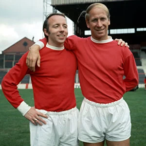 Manchester United footballers Nobby Stiles (left) and Bobby Charlton at Old Trafford 1969