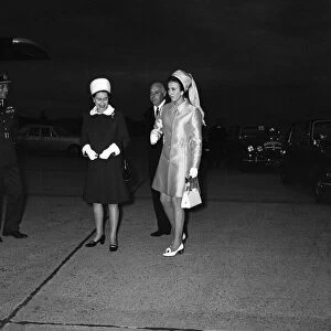 Queen Elizabeth II and her daughter Princess Anne at Heathrow Airport after returning