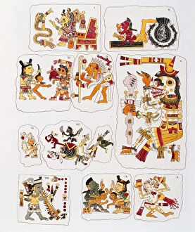 Facsimile copy of a page of the Borgia codexe depicting different scenes