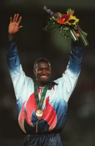 Allen Johnson, 110 metre hurdles winner, Atlanta Olympics Allen Johnson, 110 metre hurdles winner, Atlanta Olympics