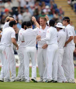 Flintoff Prints: Andrew Flintoff Celebrates With Teammates