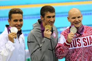Chad Le Clos, Michael Phelps and Evegney Korotyshkin Chad Le Clos, Michael Phelps and Evegney Korotyshkin