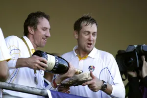 Ian Poulter Fills His Shoe With Champagne