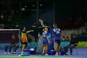 Robertson Prints: Jun Zhang, Gail Emms and Nathan Robertson And Umpire